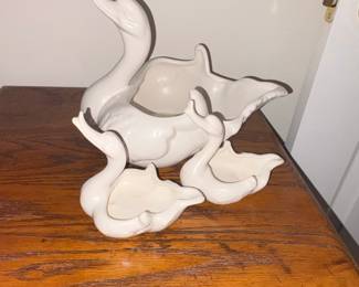 Vintage Hull Pottery Swan Planter Set