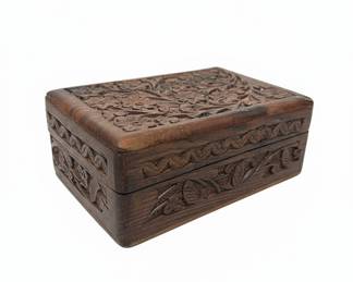 Vintage Hand-Carved Indian Wooden Jewelry Box
