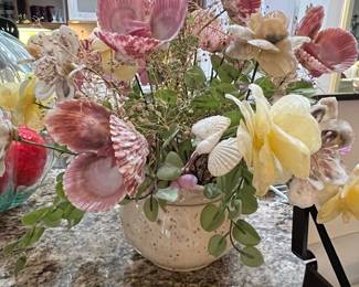Seashell Floral Arrangement in Speckled Ceramic Vase by Nelson W.V.