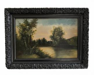 Landscape Painting with Ornate Black Frame