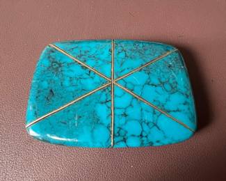 Turquoise and Silver Inlay Belt Buckle