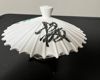 Mid-Century Modern Ceramic Lidded Dish with Asian Motif