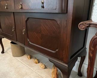 Antique Mahogany Sideboard with Mirror and Tea Set
