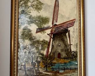 Windmill Landscape Painting by Paul Wotton, 1983