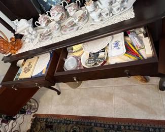 Antique Mahogany Sideboard with Mirror and Tea Set