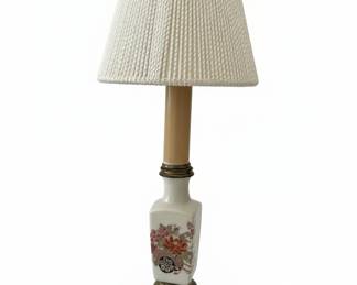 Vintage Ceramic Table Lamp with Hand-Painted Floral and Wheel Motif