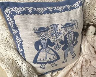 Vintage Tyrolean Couple Embroidered Pillow