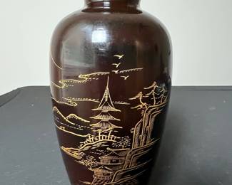 Japanese Style Lacquerware Vase with Landscape Scene