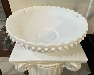Fenton Silver Crest Milk Glass Bowl with Ruffled Edge
