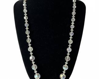 Vintage Aurora Borealis Crystal Bead Necklace with 800 Silver Clasp
