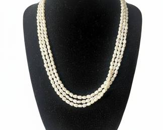 Triple Strand Freshwater Pearl Necklace with 14k Gold Clasp