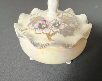Vintage Lustreware Ceramic Trinket Box with Floral Motif