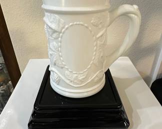 Milk Glass Pitcher with Grapes and Leaves Relief