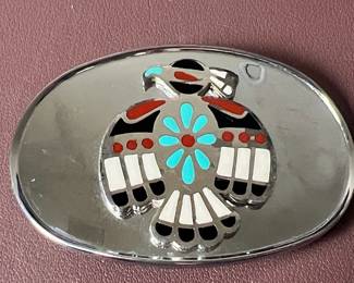 Zuni Inlay Thunderbird Belt Buckle