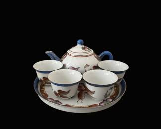 Japanese Porcelain Tea Set with Birds and Flowers