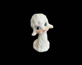 Vintage Ceramic Lamb Figurine with Blue Eyes