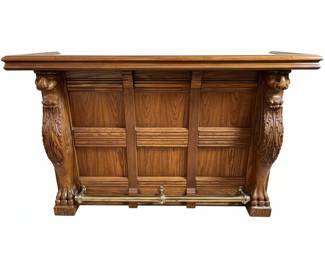 Pulaski Keepsake Collection Oak Wood Bar with Lion Heads