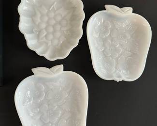 Milk Glass Apple and Grape Dishes Set