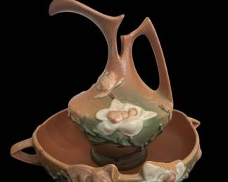 Roseville Pottery Magnolia Ewer and Bowl Set
