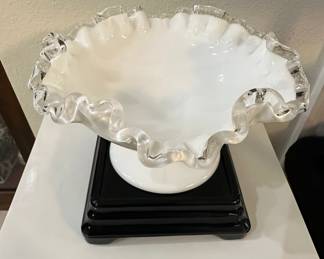 Fenton Silver Crest Milk Glass Bowl with Ruffled Edge