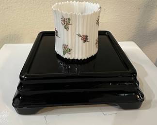 Vintage Ribbed Black Glass Candlestick Holder Set