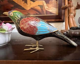 Vintage Chinese Cloisonné Bird Figurine
