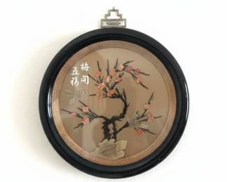 Framed Stone Inlay Art of Plum Blossoms and Birds