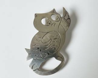 Mexican Sterling Silver Owl Brooch