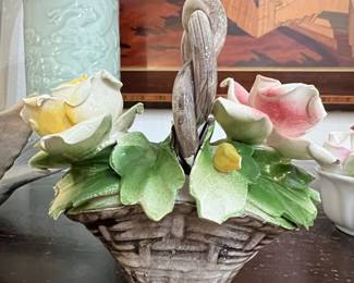 Capodimonte Porcelain Flower Basket Figurine
