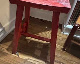 Red Wooden Saddle Seat Stool