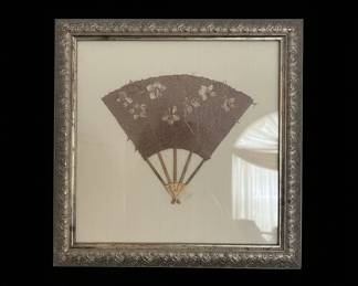 Framed Pressed Flower Fan Art Signed 'Julia'