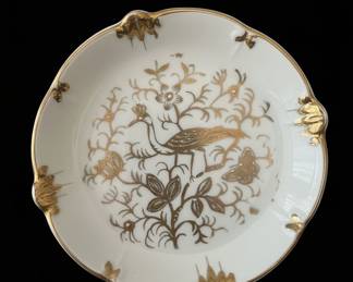 Porcelain Decorative Plate with Gilt Bird and Butterfly Motif by Royal Crown Derby (Aves Gold Pattern)