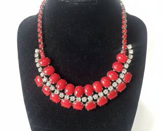 Gale's Red Cabochon and Rhinestone Necklace
