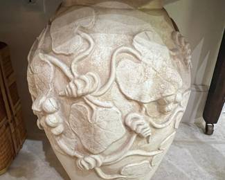 Large Terracotta Urn with Embossed Dogwood Floral Motif