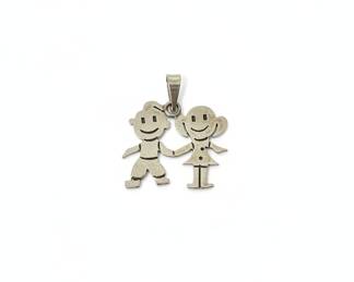 925 Boy and Girl Silhouette Charm Pendant