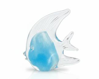 Blown Glass Angelfish Sculpture with Blue Inclusions