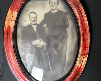 Victorian Oval Portrait of a Couple in Ornate Gesso Wood Frame