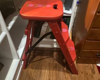 Hand-Painted Wooden Step Stool with Floral Motif