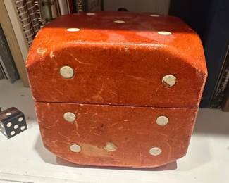Vintage Dice Box with Playing Cards - "Big Leather Die Card Game Box Italy Dice Vintage Midcentury"