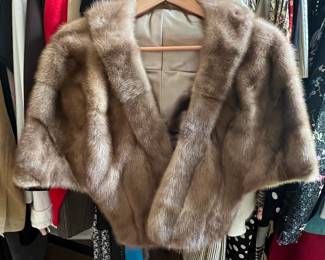 Vintage Brown Mink Fur Stole with Shawl Collar