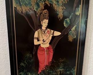 Indian Miniature Painting of a Woman with a Lotus Flower