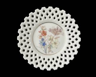 Vintage Reticulated Plate with Floral Center