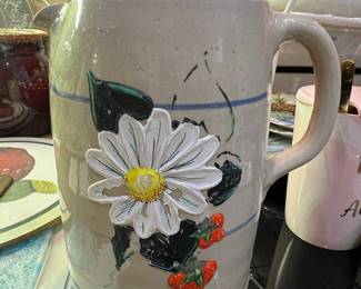Cash Family Pottery Pitcher with Daisy and Strawberry Motif