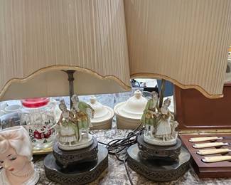 Pair of Capodimonte Style Porcelain Figurine Table Lamps