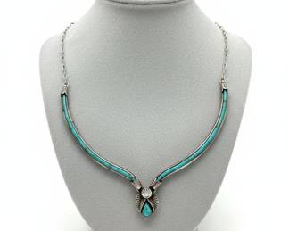 Native American Turquoise and Sterling Silver Necklace by Eagle Boy