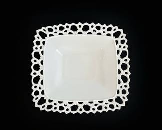 White Ceramic Square Bowl with Scalloped Lace Rim