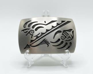Hopi Sterling Silver Overlay Belt Buckle by Myron Yoyokie