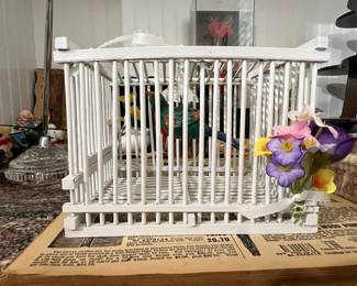 Vintage Decorative Bird Cage with Artificial Flowers