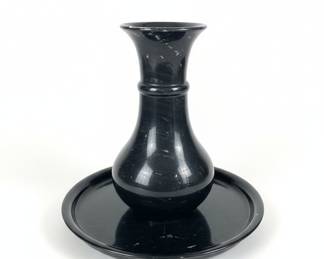 Black Marble Vase with Tray
