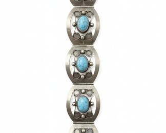 Vintage Mexican Sterling Silver Turquoise Link Bracelet